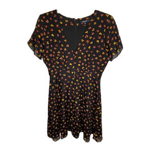 Madewell Black Floral Mini Dress 100% Silk Short Sleeve Button Front EUC Size 4